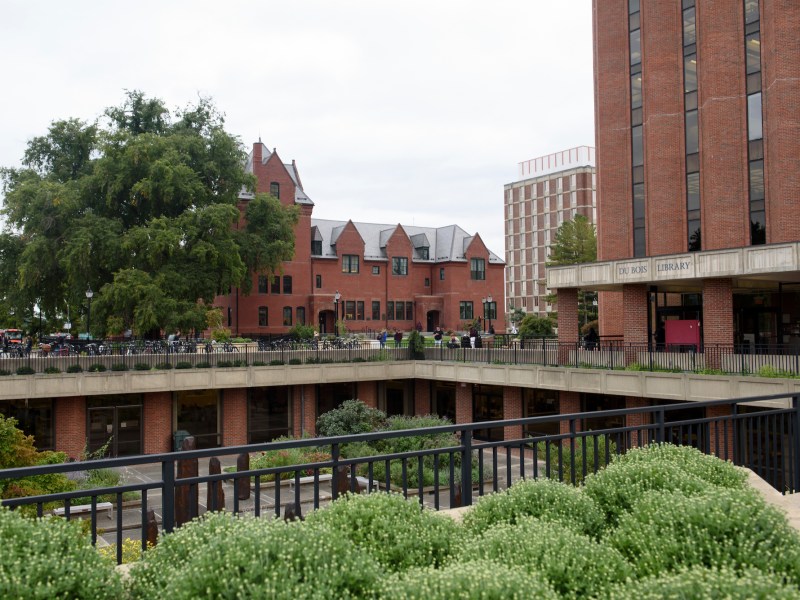 Landscape shot of the University of Massachusetts' DuBois Library.