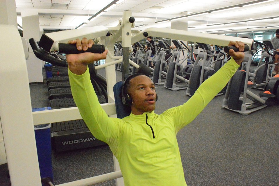 Keenan Robinson, who suffers from asthma, works out on a treadmill at Georgia State University. University advisers drew on predictive analytics to point him toward a degree in respiratory therapy.