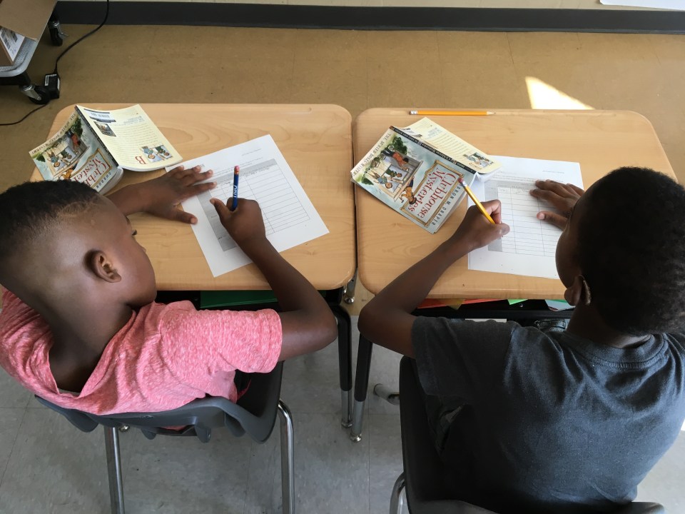 Third-grade campers spend the morning doing academic work; afternoons are reserved for enrichment classes like basketball, poetry, or drama.