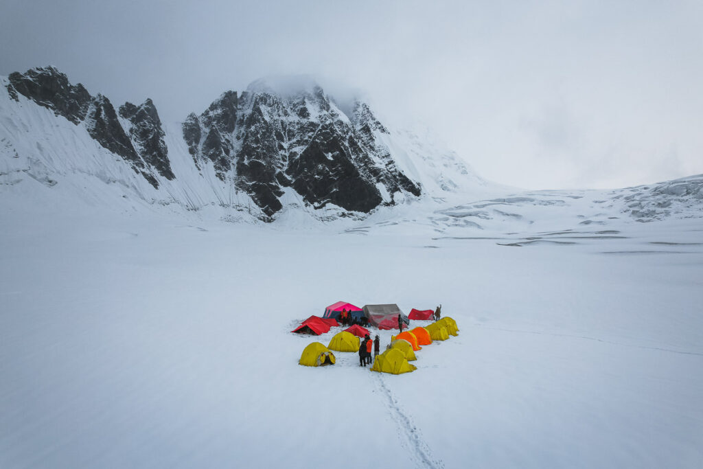 a group of tents set up in the snow